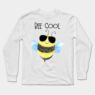 Cute Watercolor Cool Bee With Sunglasses Long Sleeve T-Shirt